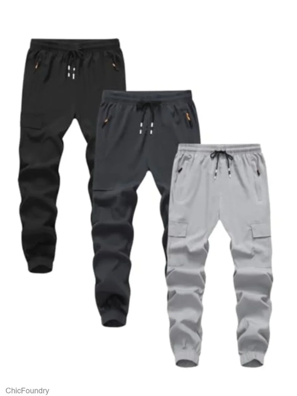 Kids Cargo Joggers Pants with Zipper Pockets Elastic Waist School Casual